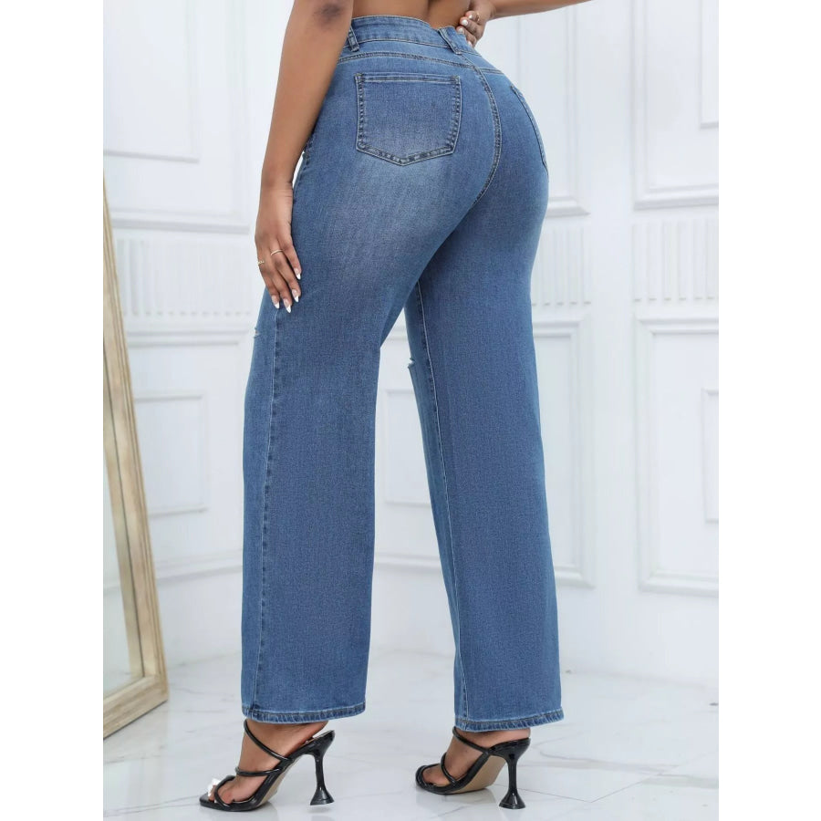 Distressed Wide-Leg Jeans Apparel and Accessories