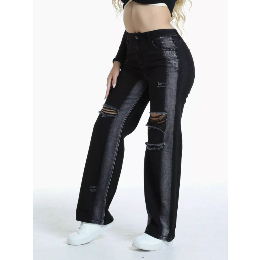 Distressed Wide-Leg Jeans Apparel and Accessories