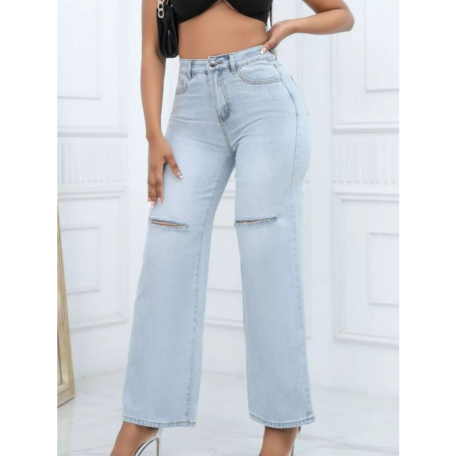 Distressed Wide-Leg Jeans Apparel and Accessories