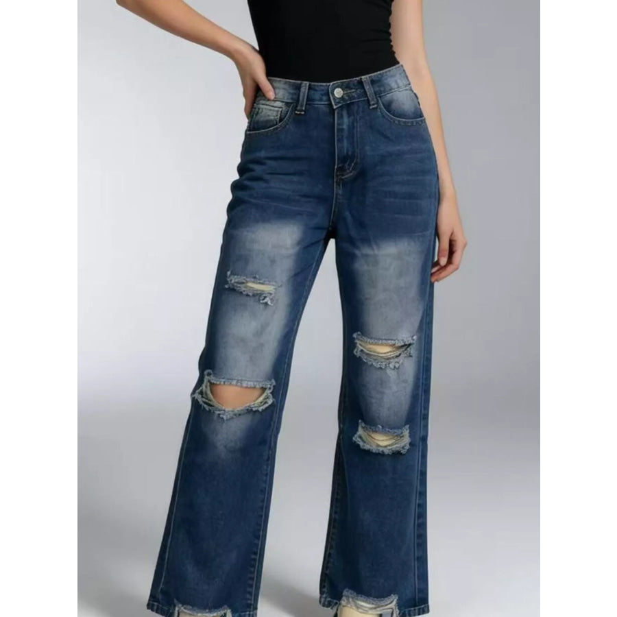 Distressed Wide Leg Jeans Apparel and Accessories