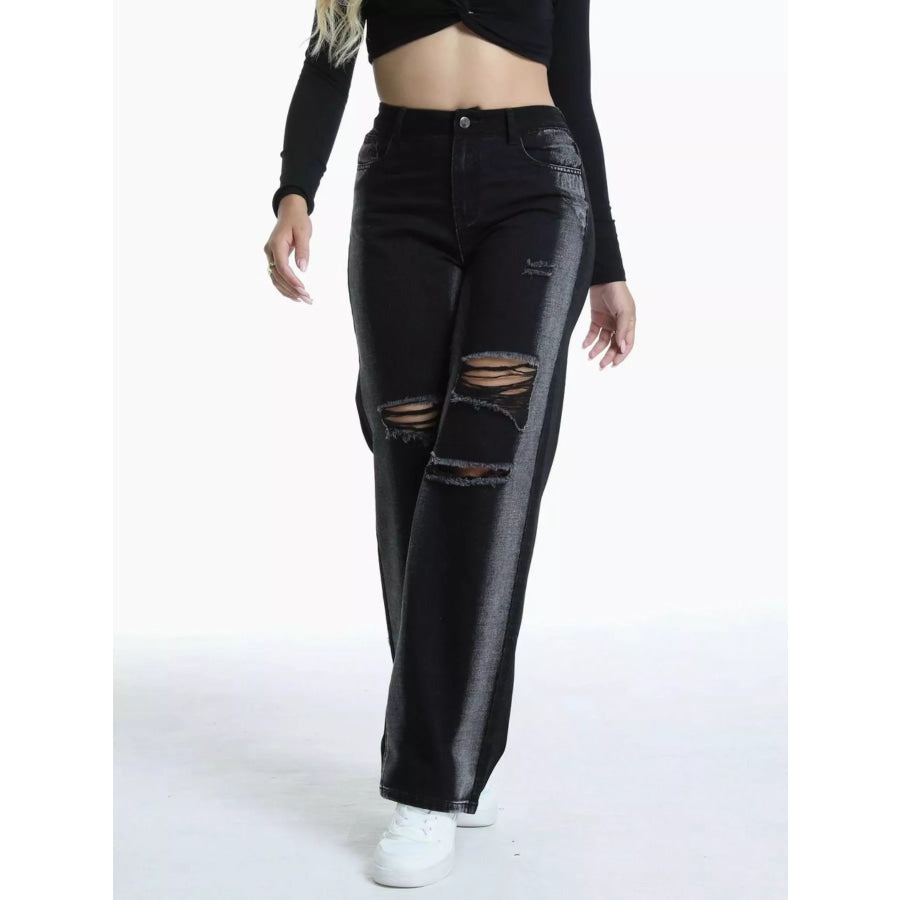 Distressed Wide-Leg Jeans Apparel and Accessories