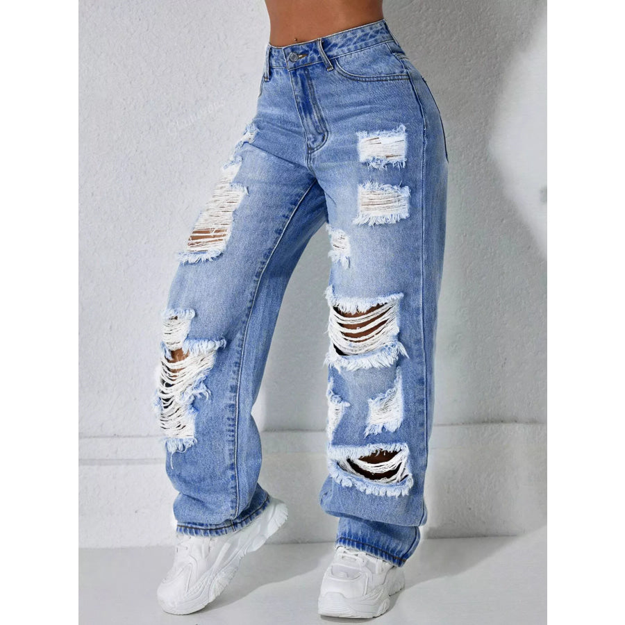 Distressed Wide Leg Jeans Apparel and Accessories