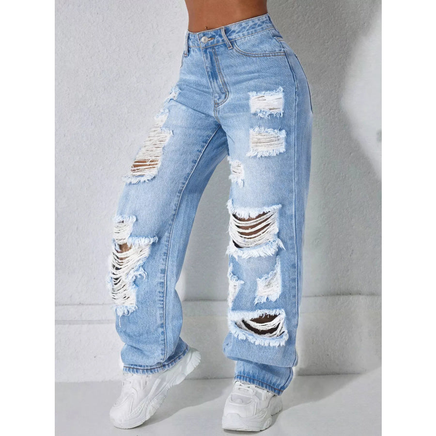 Distressed Wide Leg Jeans Apparel and Accessories