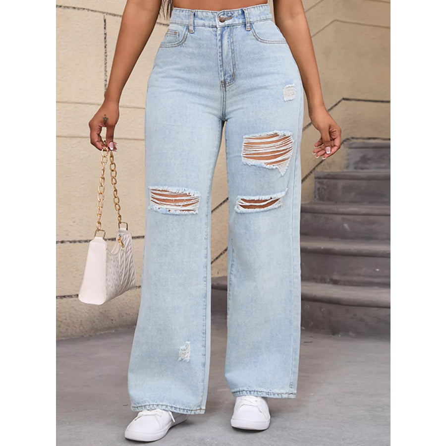 Distressed Wide-Leg Jeans Apparel and Accessories