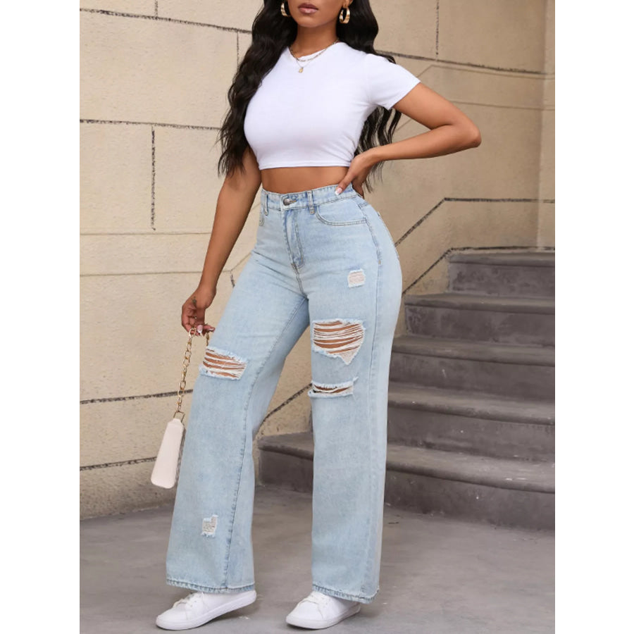 Distressed Wide-Leg Jeans Apparel and Accessories