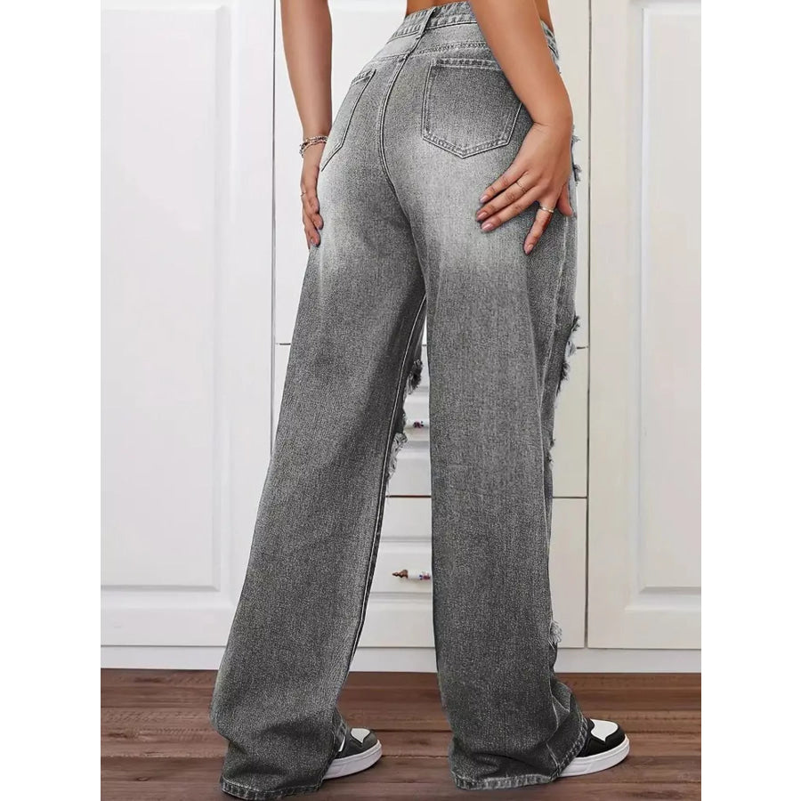 Distressed Wide-Leg Jeans Apparel and Accessories