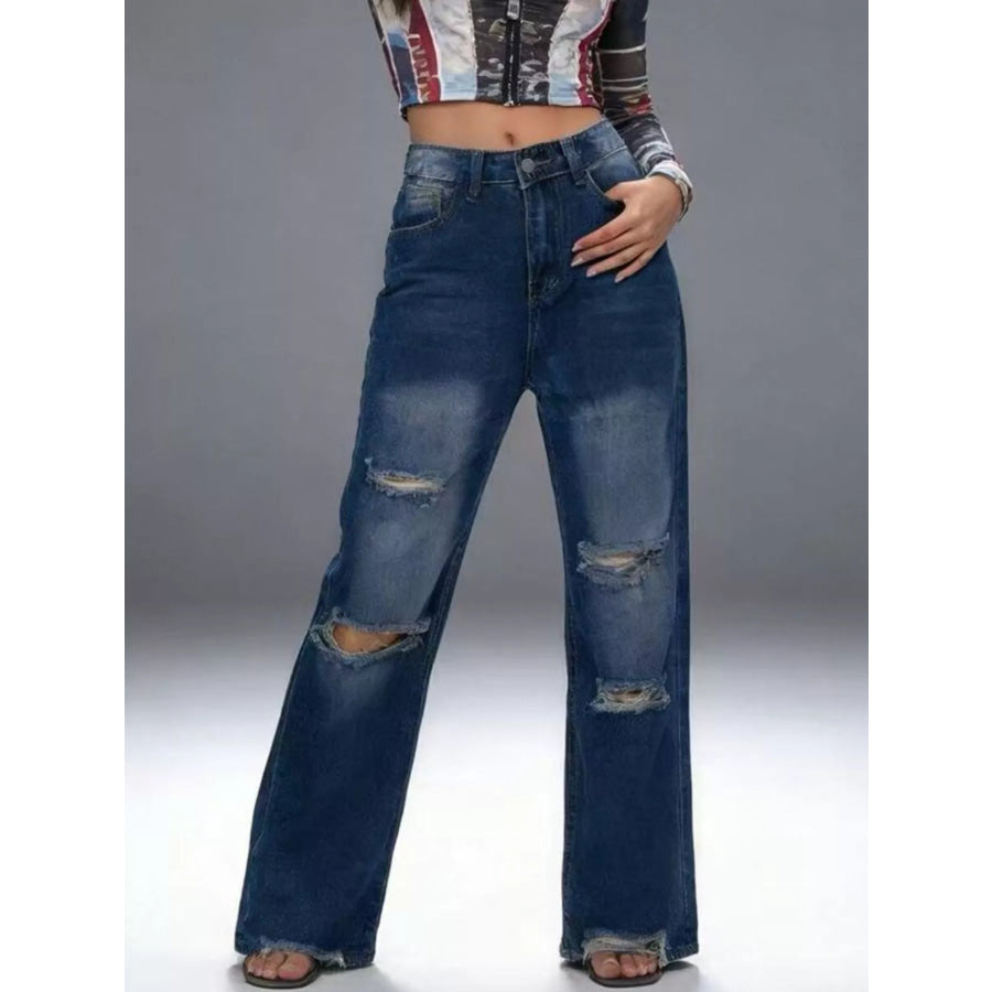 Distressed Wide Leg Jeans Apparel and Accessories