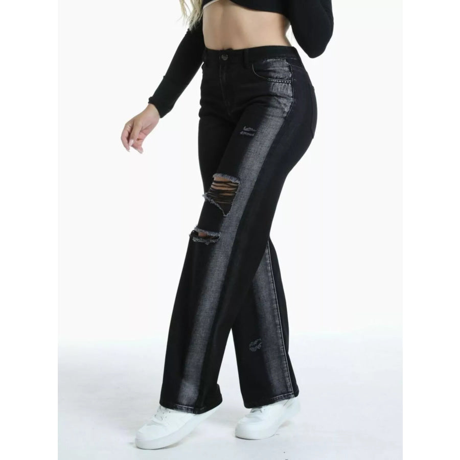 Distressed Wide-Leg Jeans Apparel and Accessories