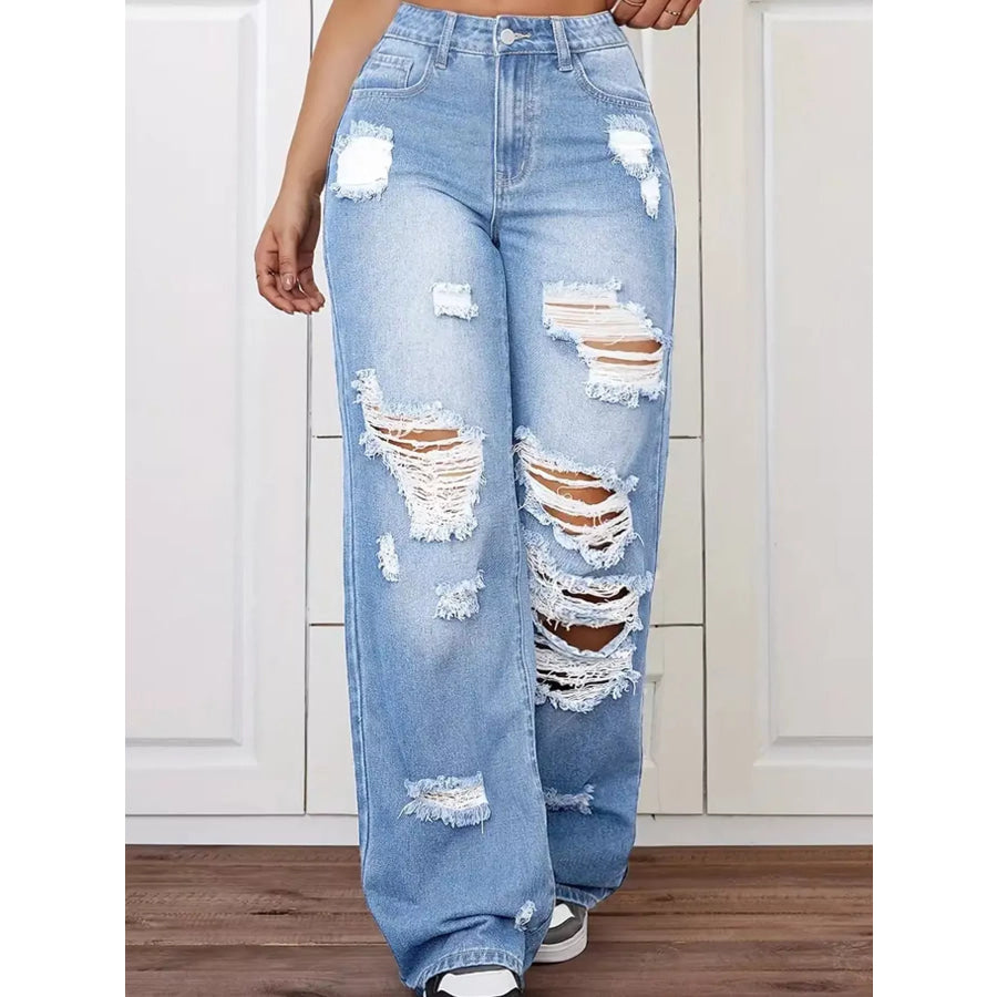 Distressed Wide-Leg Jeans Apparel and Accessories