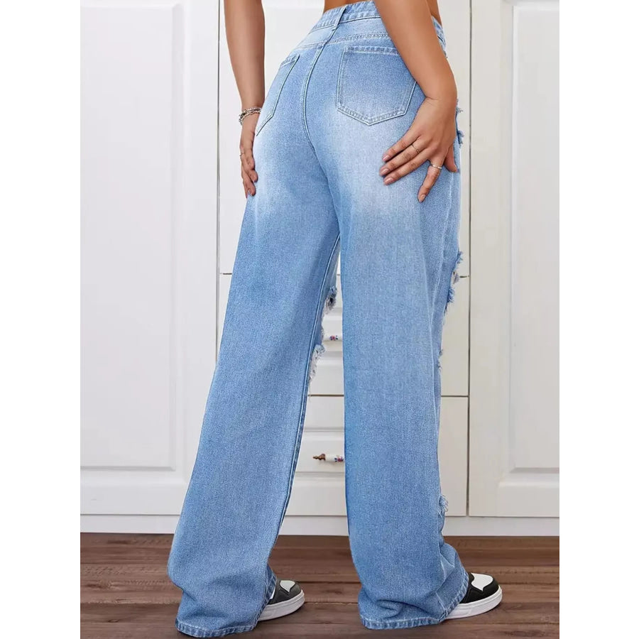 Distressed Wide-Leg Jeans Apparel and Accessories