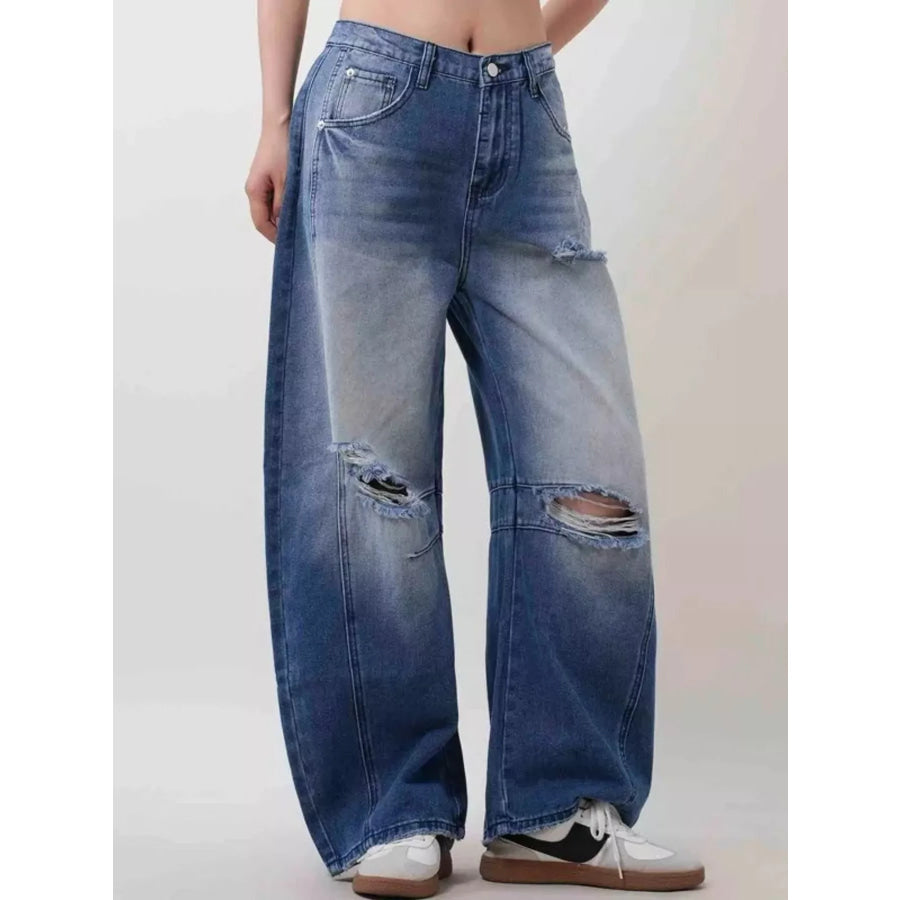 Distressed Wide Leg Jeans Apparel and Accessories