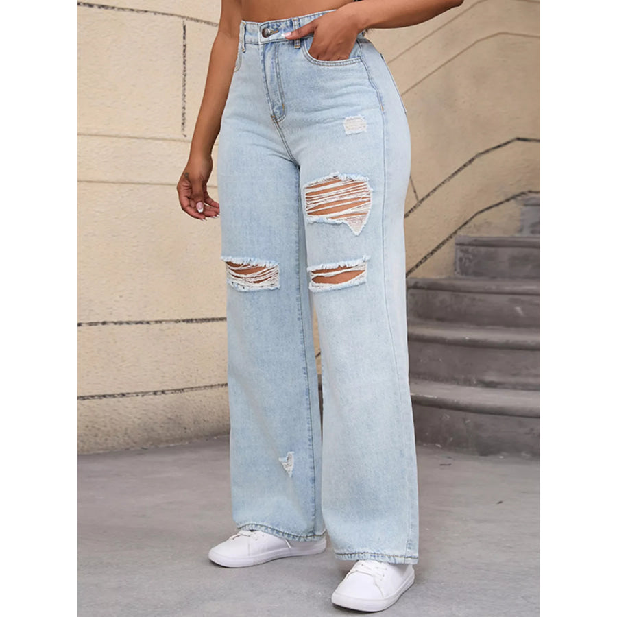 Distressed Wide-Leg Jeans Apparel and Accessories