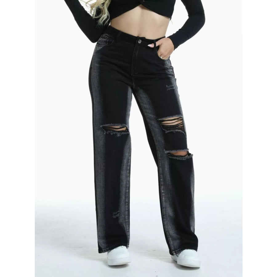 Distressed Wide-Leg Jeans Apparel and Accessories