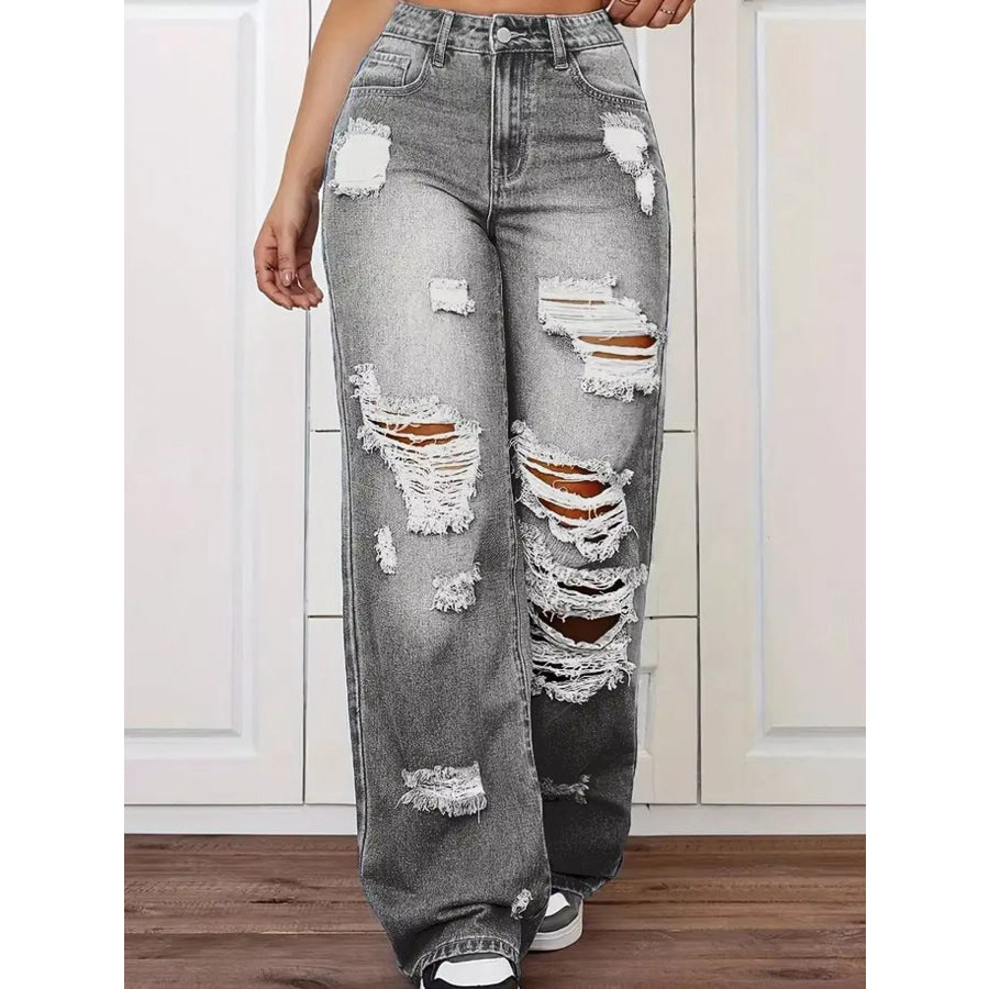 Distressed Wide-Leg Jeans Apparel and Accessories