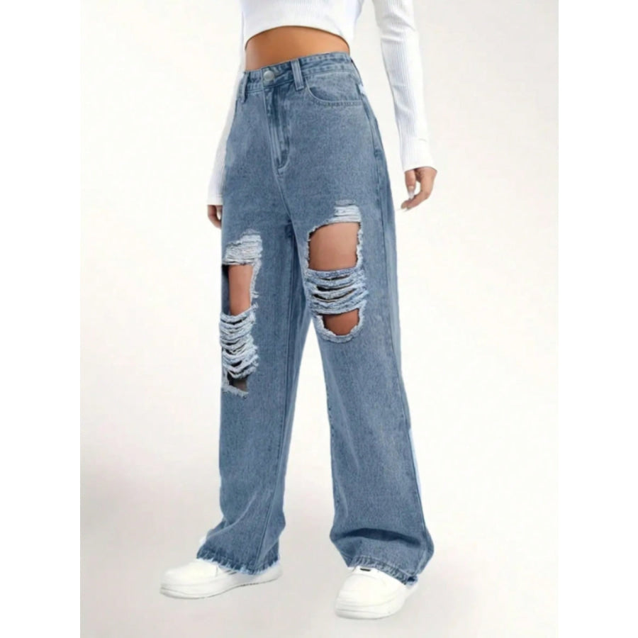 Distressed Wide Leg Jeans Apparel and Accessories