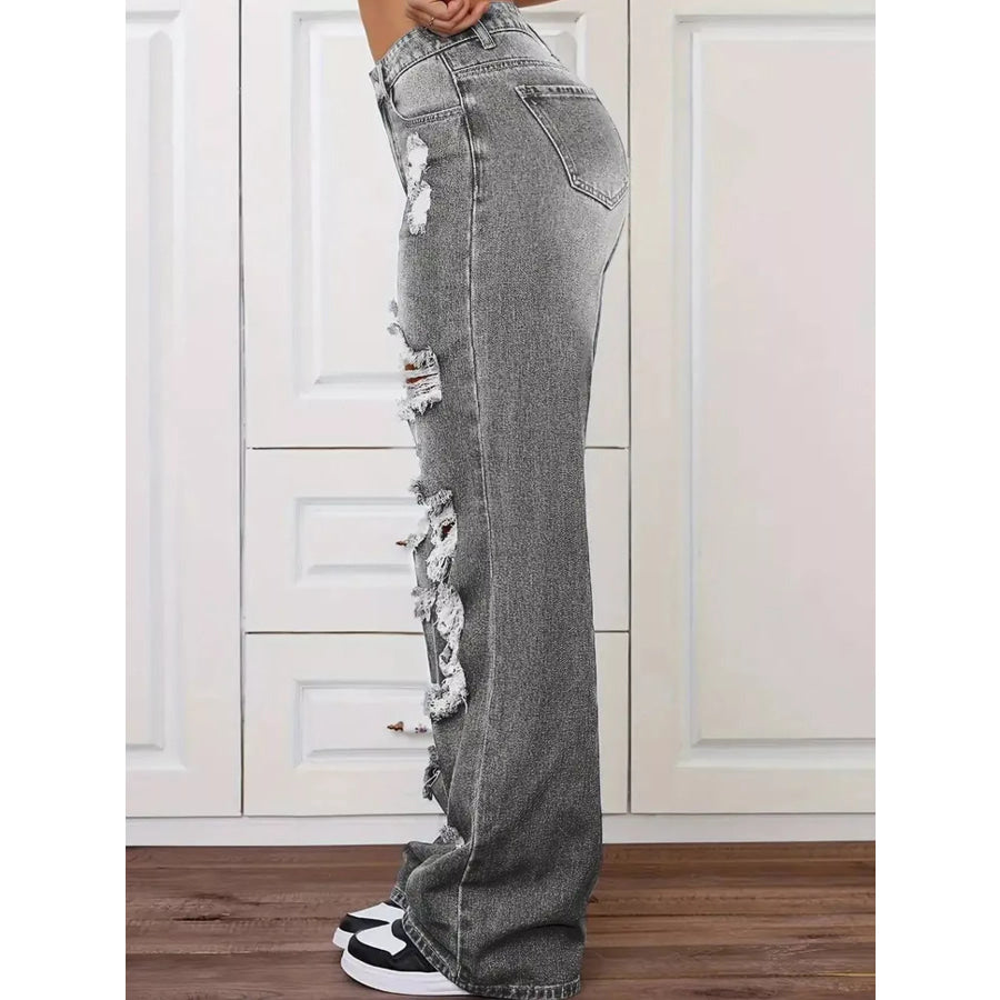 Distressed Wide-Leg Jeans Apparel and Accessories