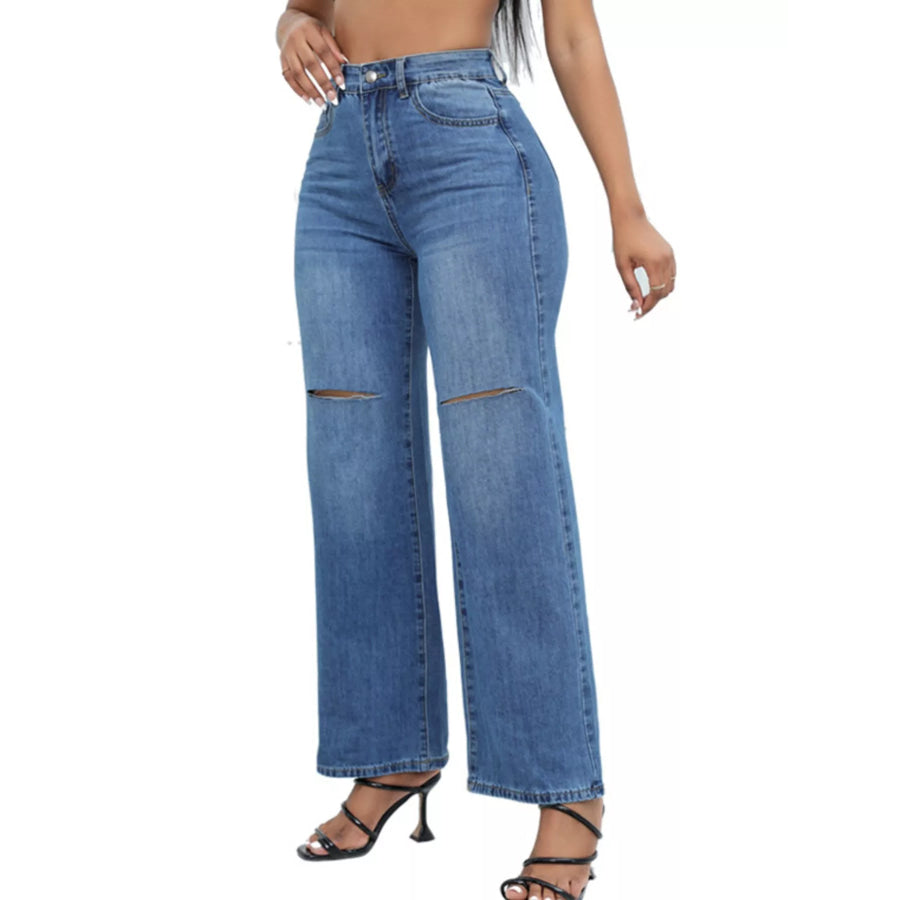 Distressed Wide-Leg Jeans Apparel and Accessories