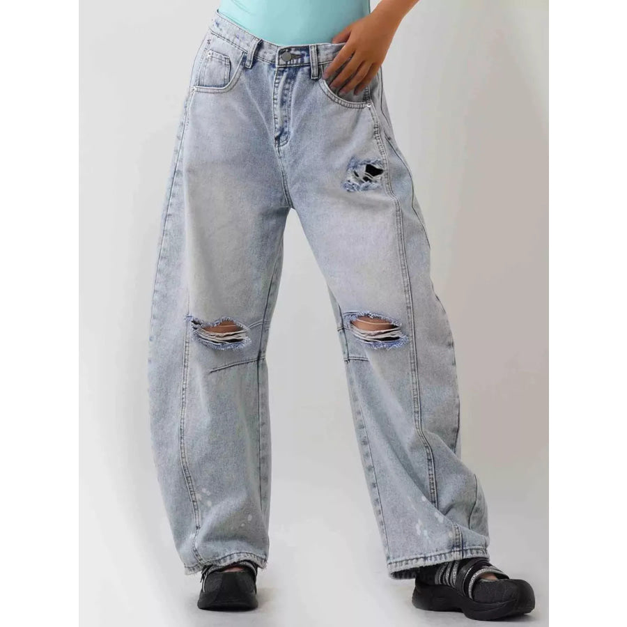 Distressed Wide Leg Jeans Light Blue / S Apparel and Accessories