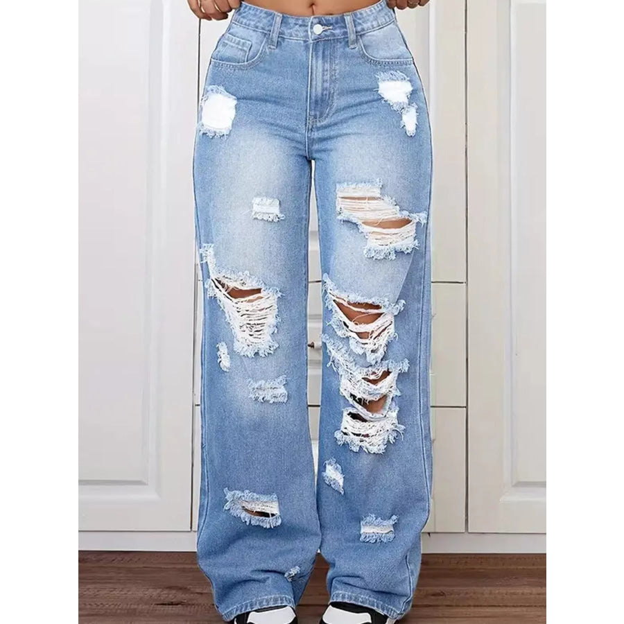 Distressed Wide-Leg Jeans Apparel and Accessories