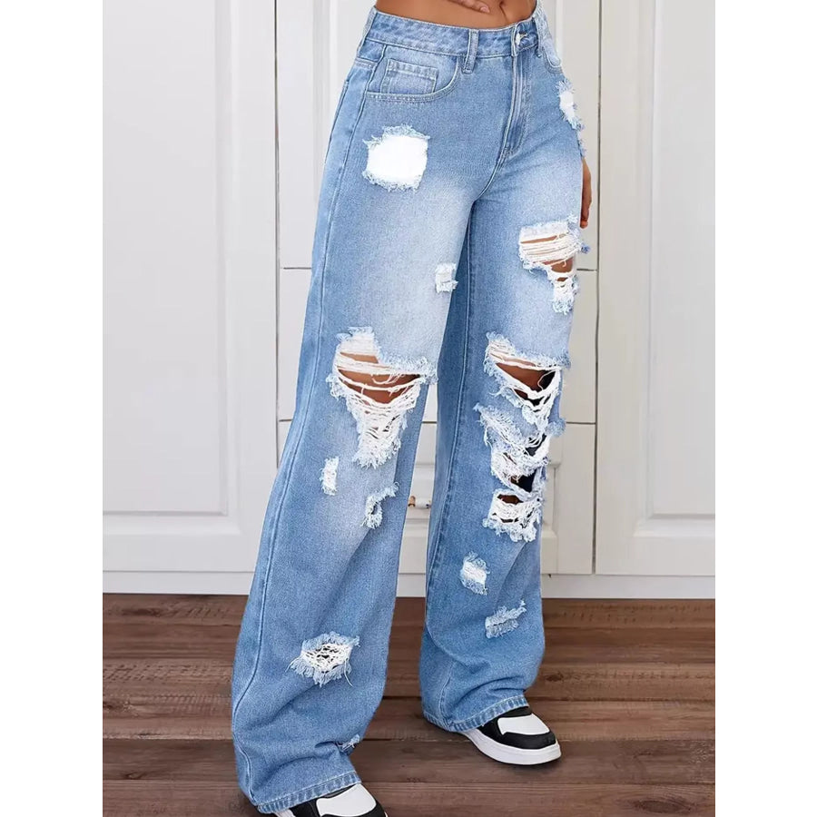 Distressed Wide-Leg Jeans Apparel and Accessories