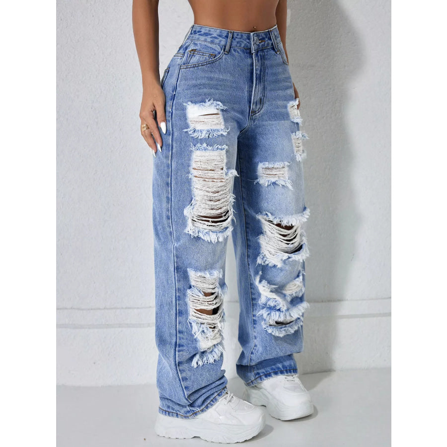 Distressed Wide Leg Jeans Apparel and Accessories