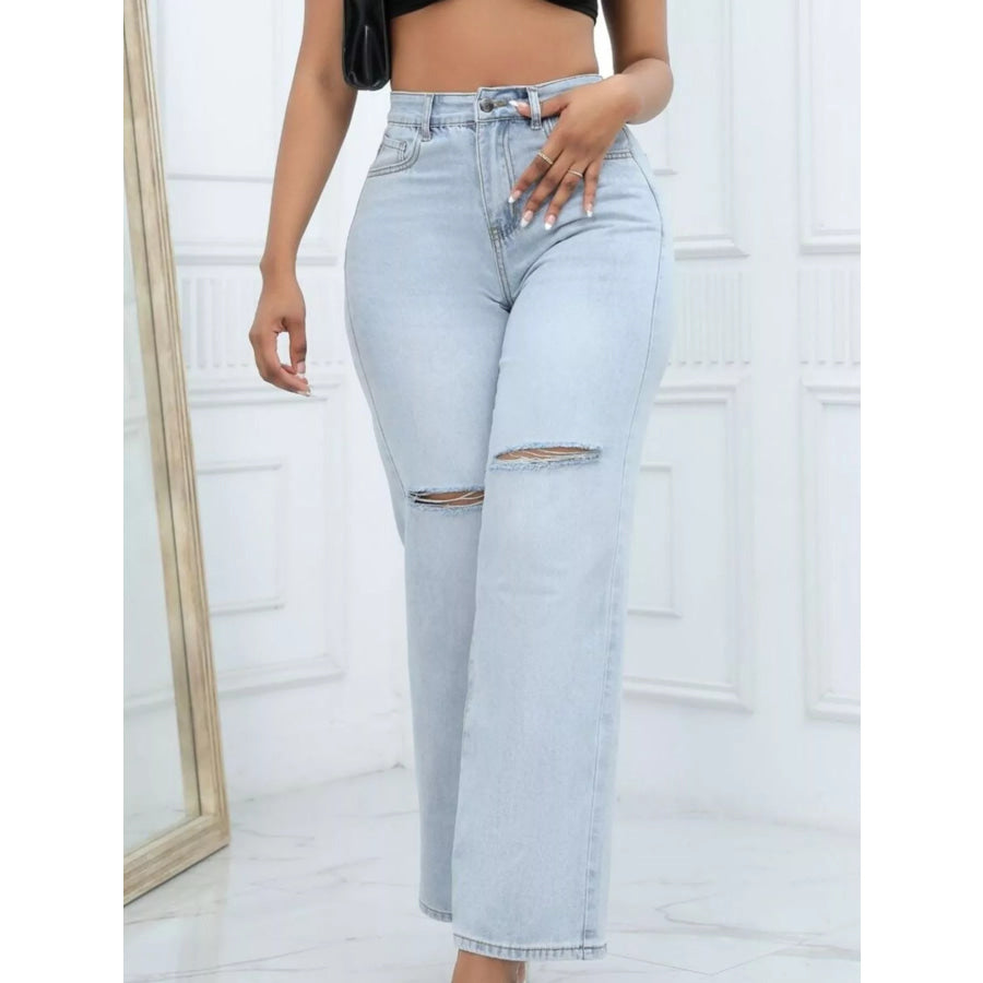 Distressed Wide-Leg Jeans Apparel and Accessories