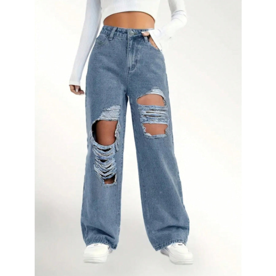 Distressed Wide Leg Jeans Apparel and Accessories