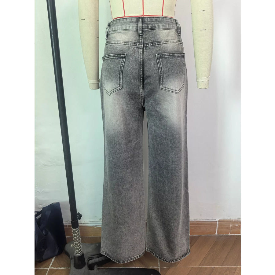 Distressed Wide-Leg Jeans Apparel and Accessories