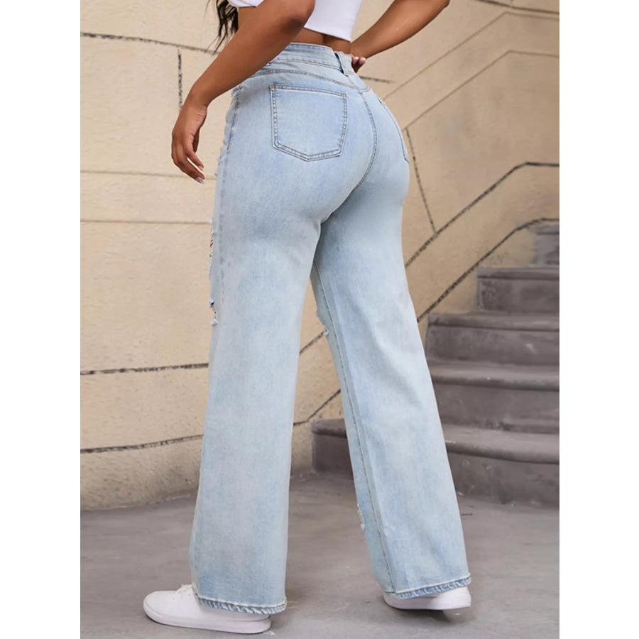Distressed Wide-Leg Jeans Apparel and Accessories