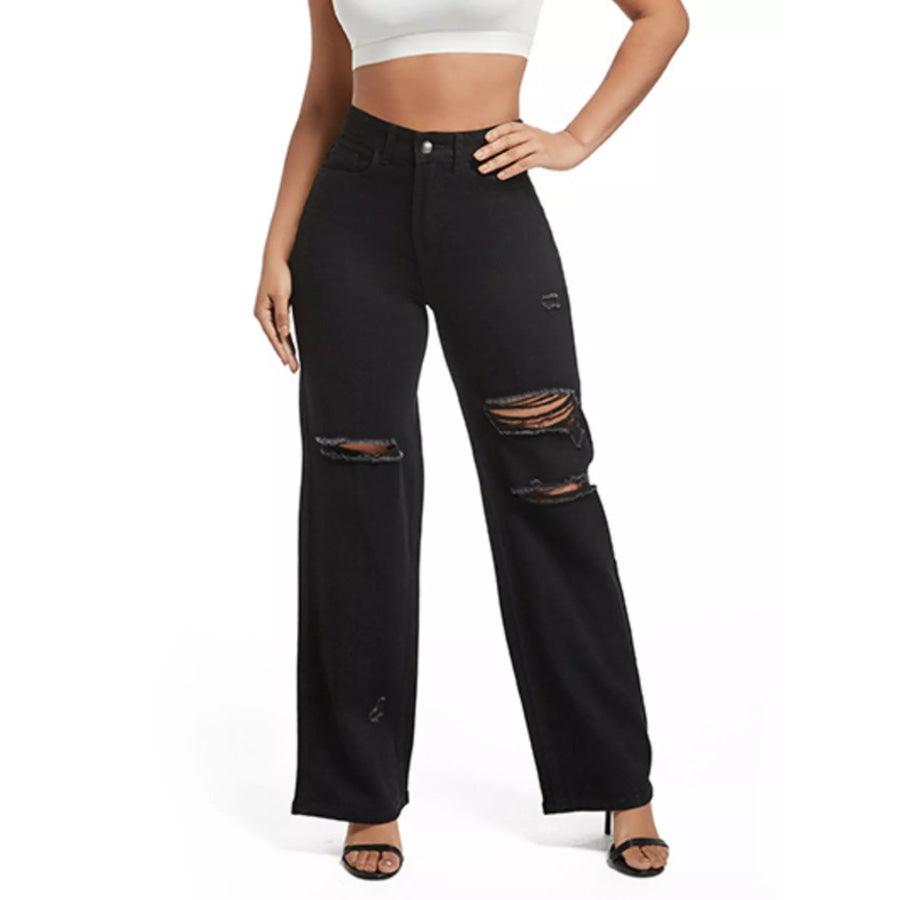 Distressed Wide-Leg Jeans Black / XS Apparel and Accessories