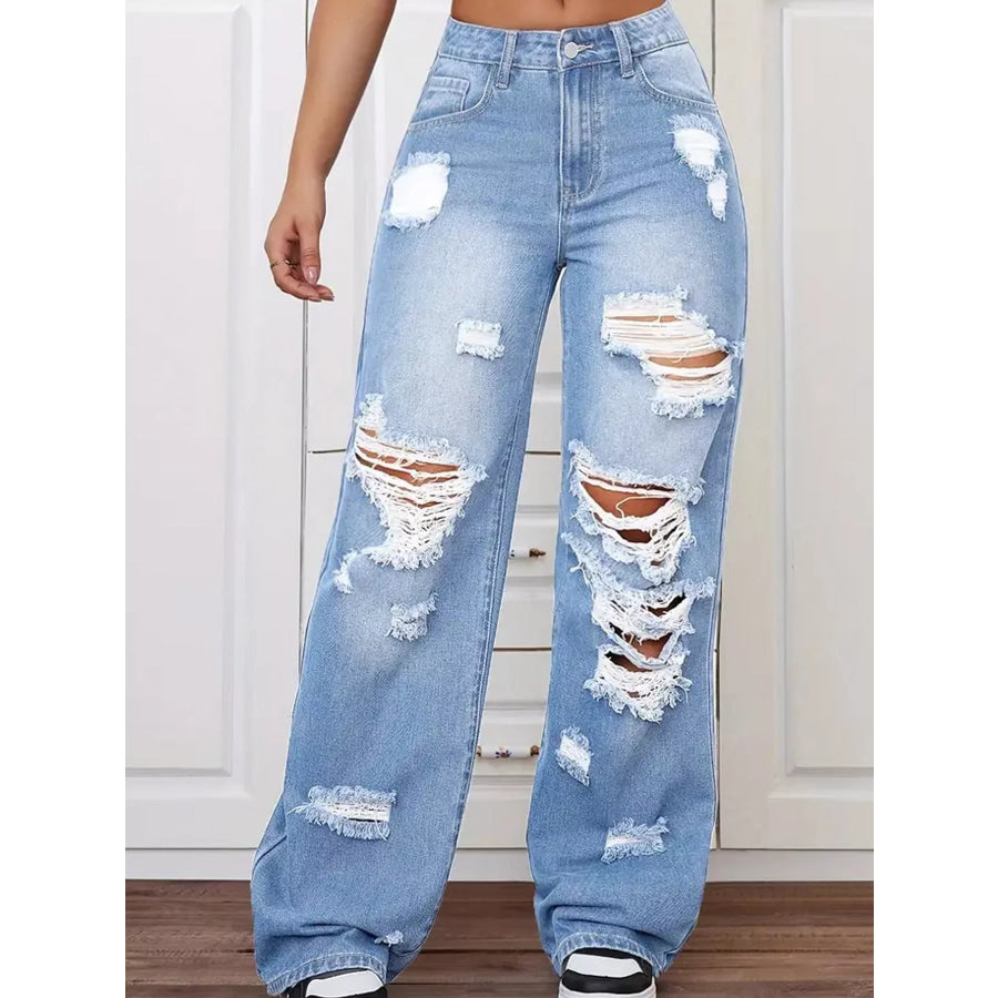 Distressed Wide-Leg Jeans Blue / XS Apparel and Accessories