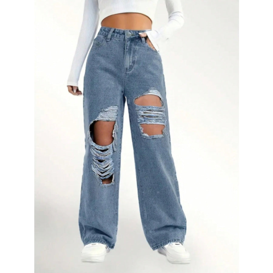 Distressed Wide Leg Jeans Medium / S Apparel and Accessories