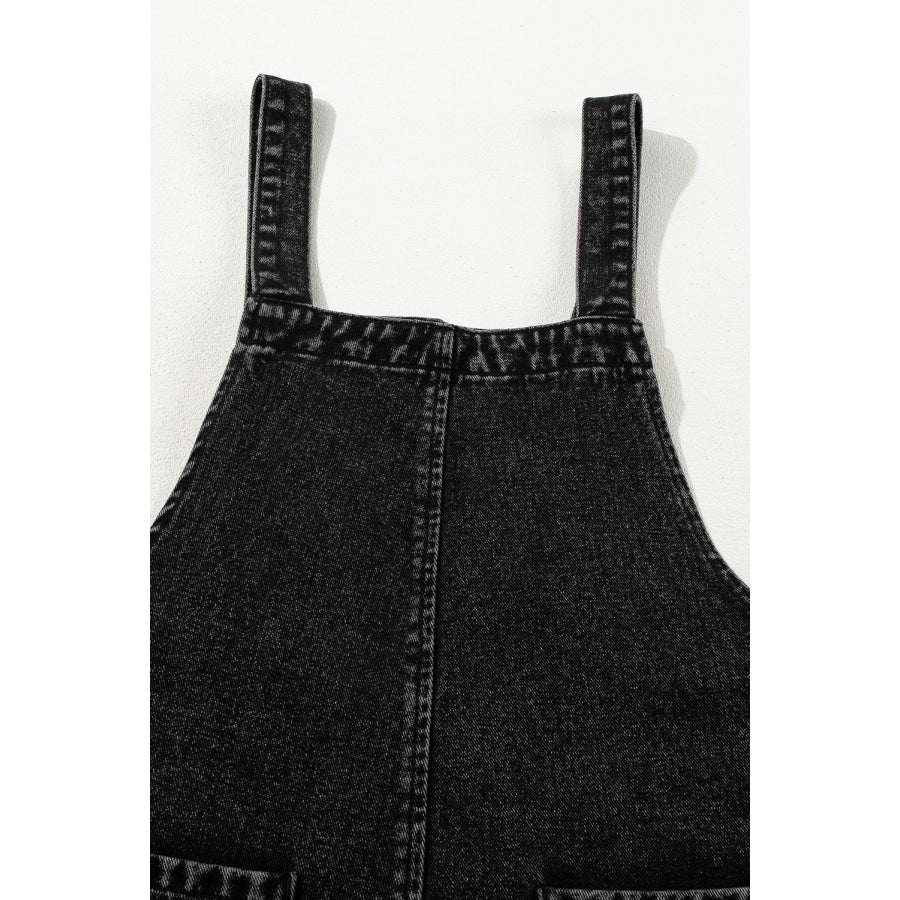 Distressed Wide Strap Denim Overalls Apparel and Accessories