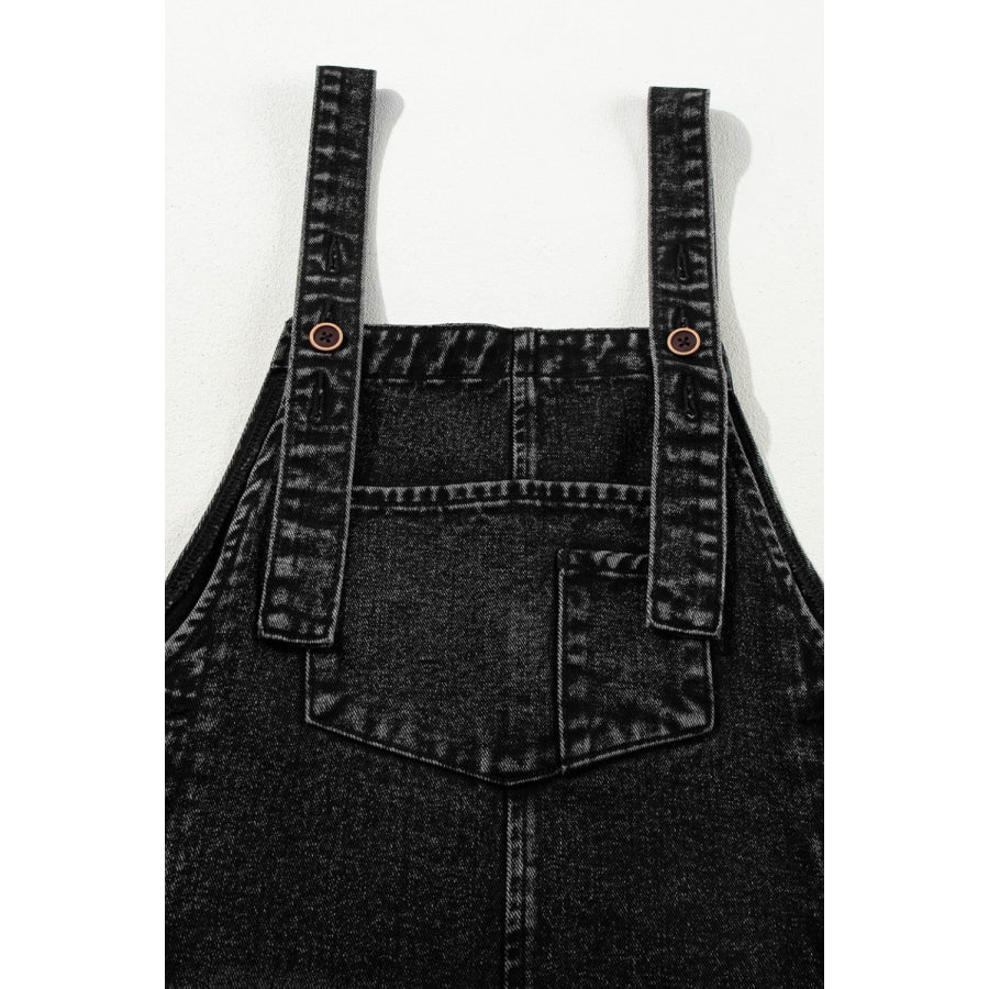 Distressed Wide Strap Denim Overalls Apparel and Accessories