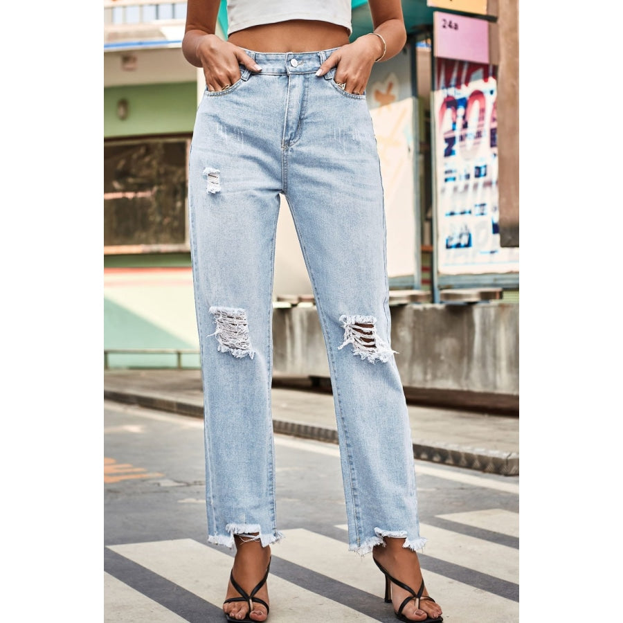 Distresssed Buttoned Loose Fit Jeans Light / S