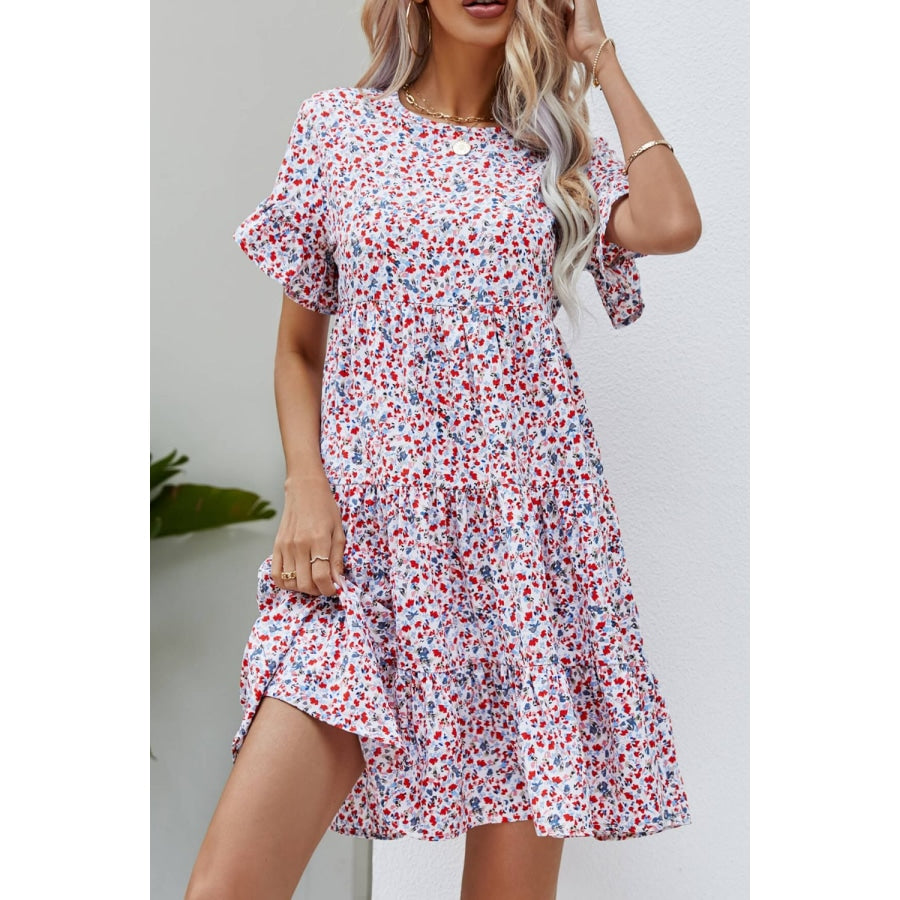 Ditsy Floral Flounce Sleeve Tiered Dress Floral / S