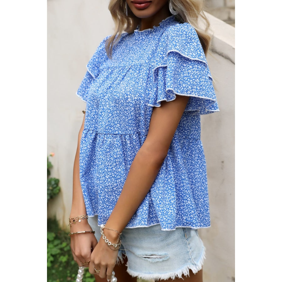 Ditsy Floral Layered Flutter Sleeve Blouse