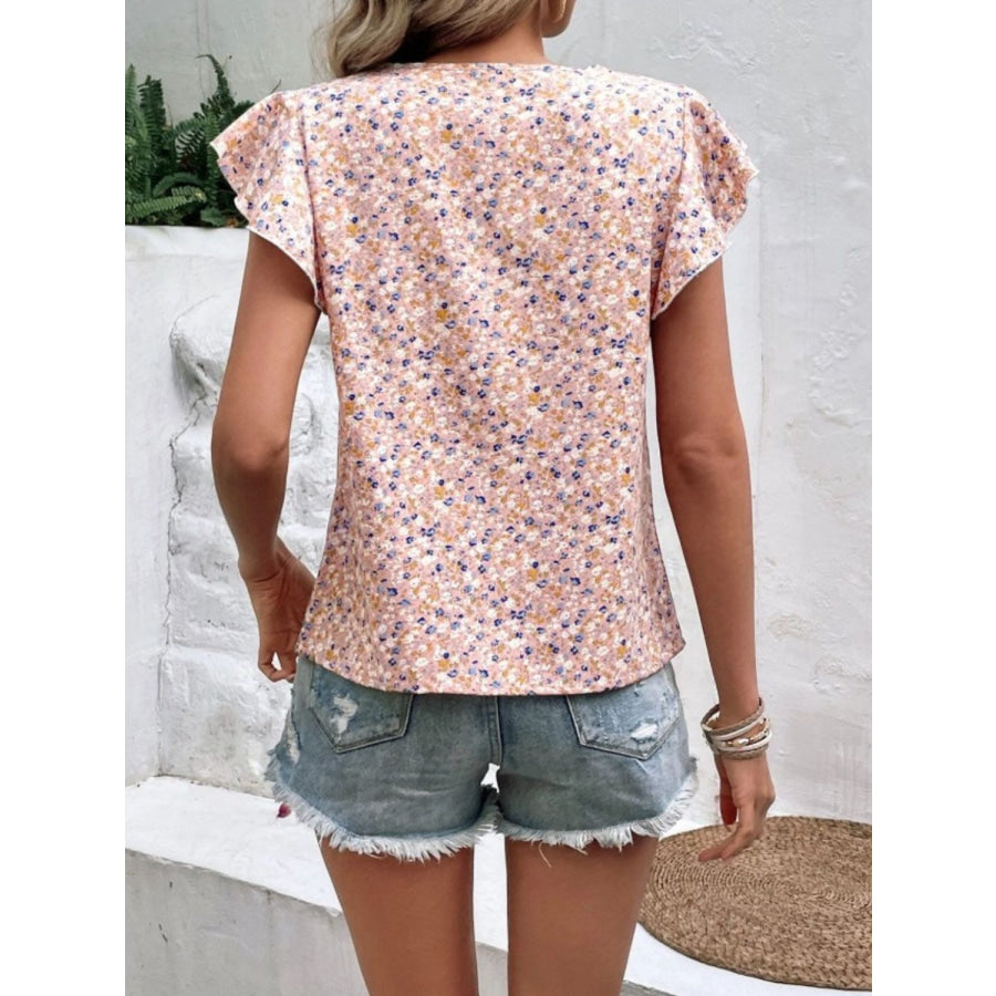 Ditsy Floral Round Neck Cap Sleeve Top Apparel and Accessories