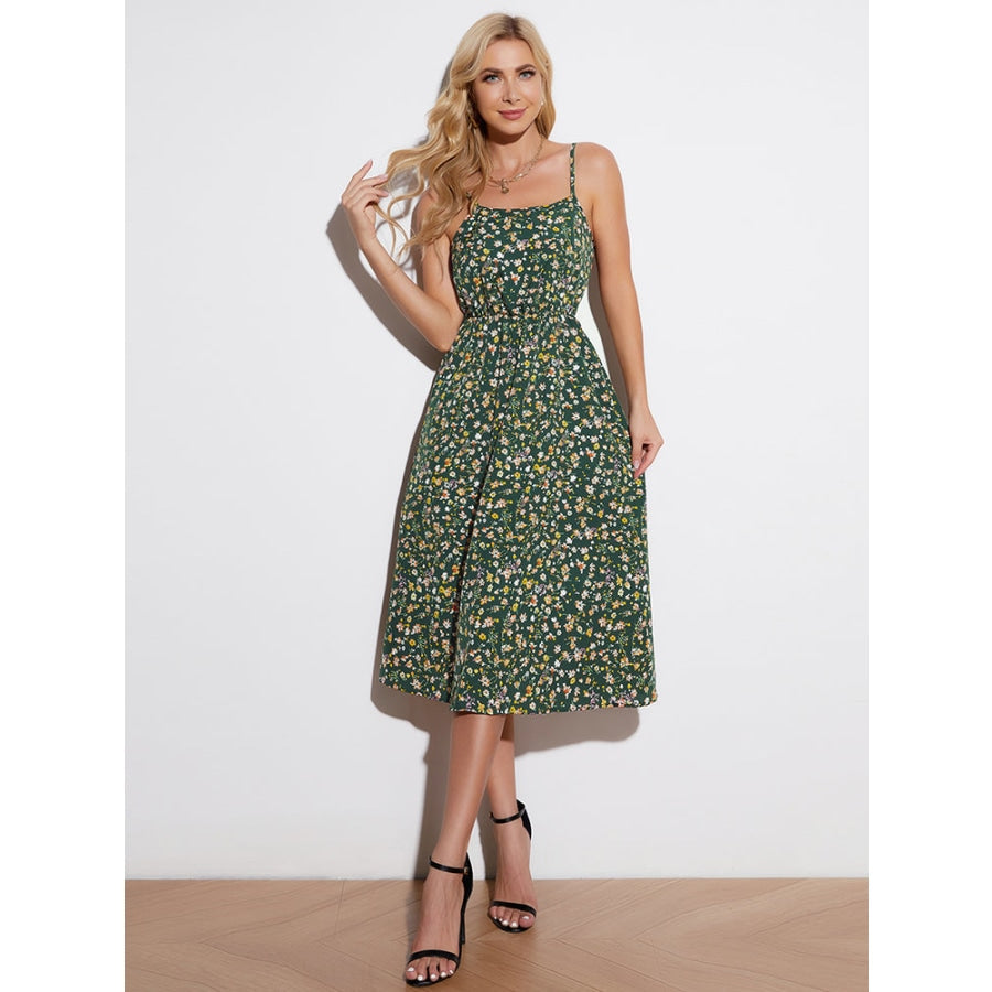 Ditsy Floral Tied Spaghetti Strap Dress Forest / S