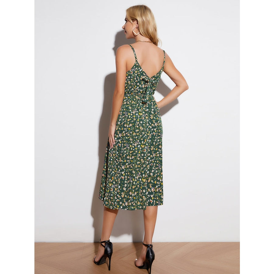 Ditsy Floral Tied Spaghetti Strap Dress Forest / S