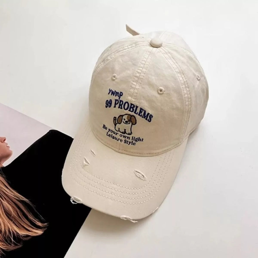 Dog Distressed Baseball Cap Beige / One Size Apparel and Accessories