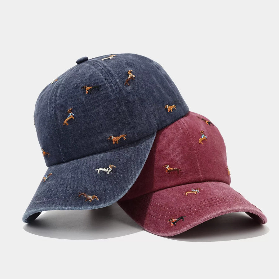 Dog Embroidered Washed Cotton Baseball Cap Apparel and Accessories