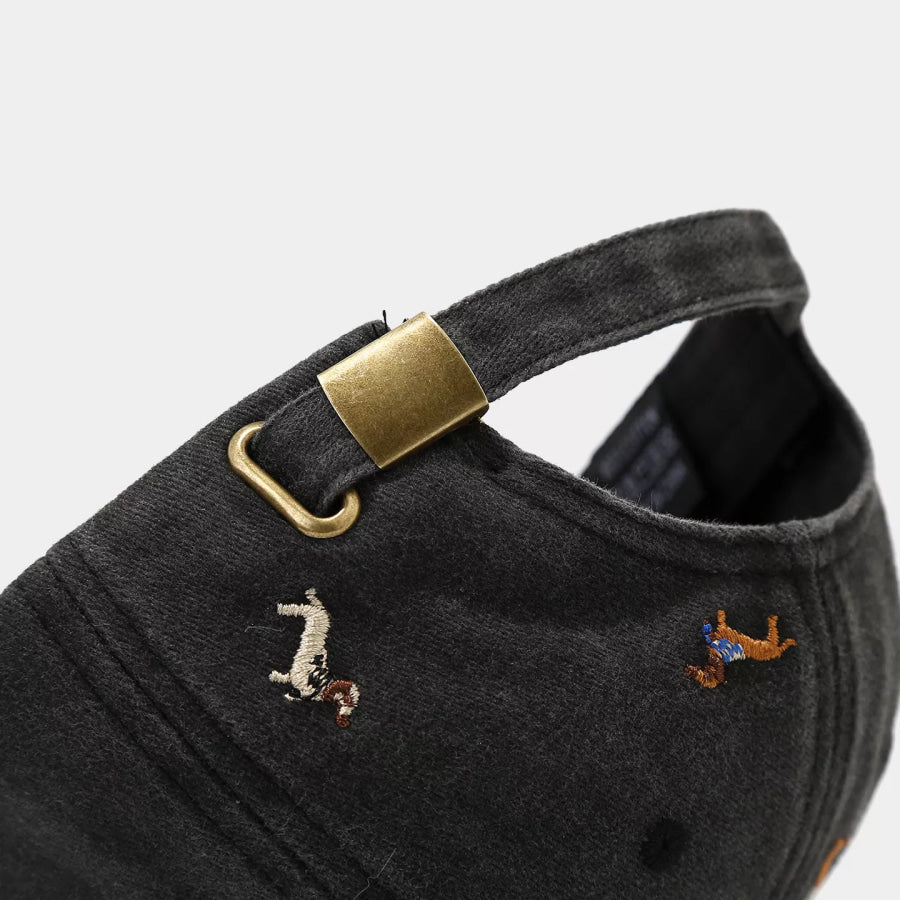 Dog Embroidered Washed Cotton Baseball Cap Apparel and Accessories