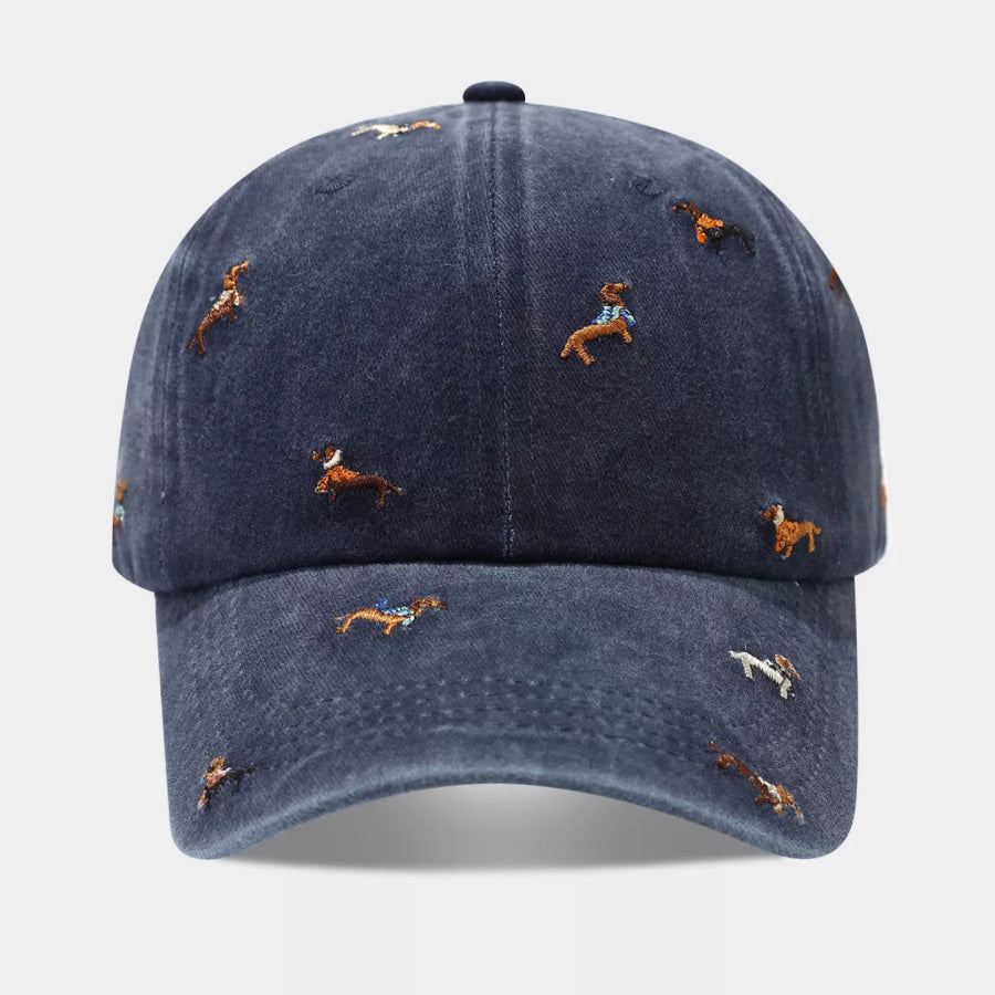 Dog Embroidered Washed Cotton Baseball Cap Apparel and Accessories