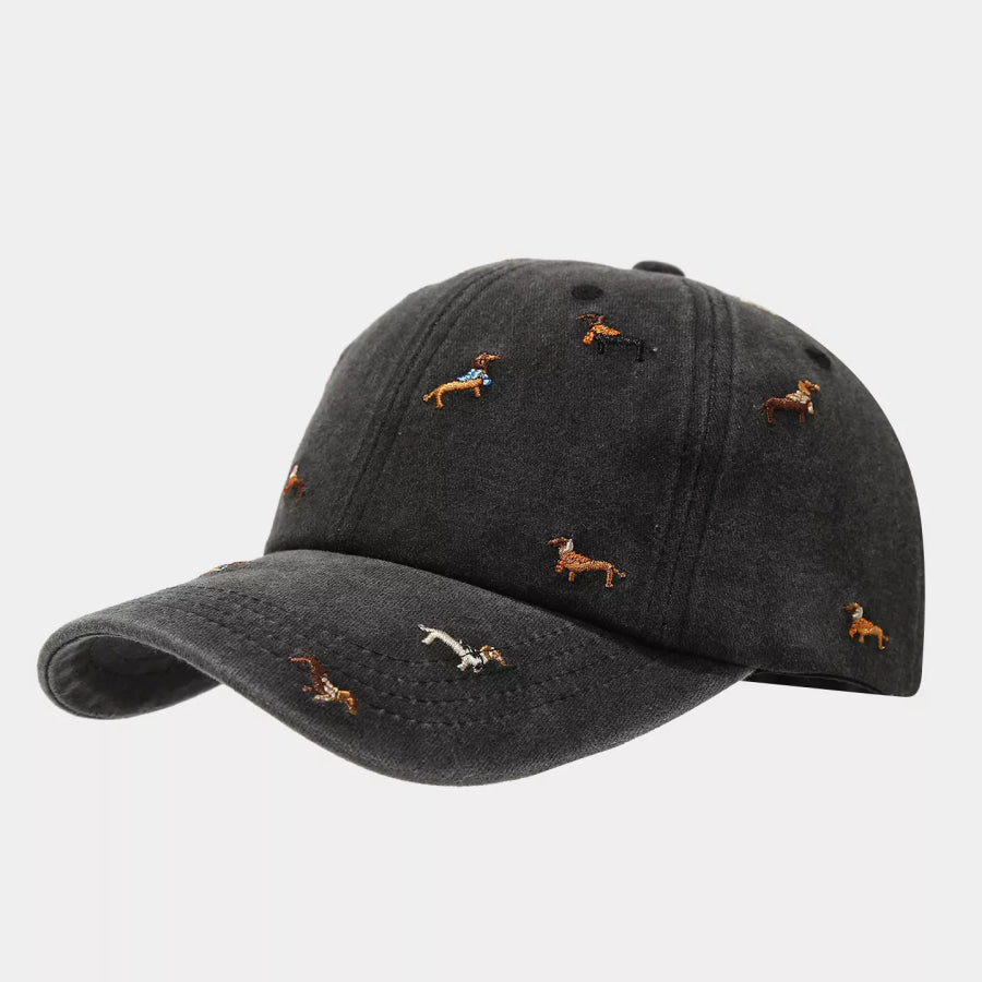Dog Embroidered Washed Cotton Baseball Cap Black / One Size Apparel and Accessories