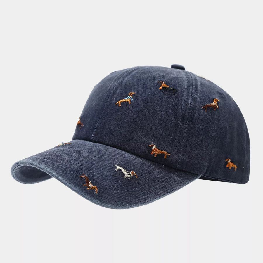 Dog Embroidered Washed Cotton Baseball Cap Navy Blue / One Size Apparel and Accessories