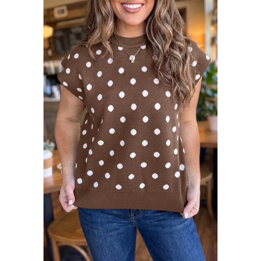 Dolman Short Sleeve Round Neck Polka Dot Sweater Apparel and Accessories