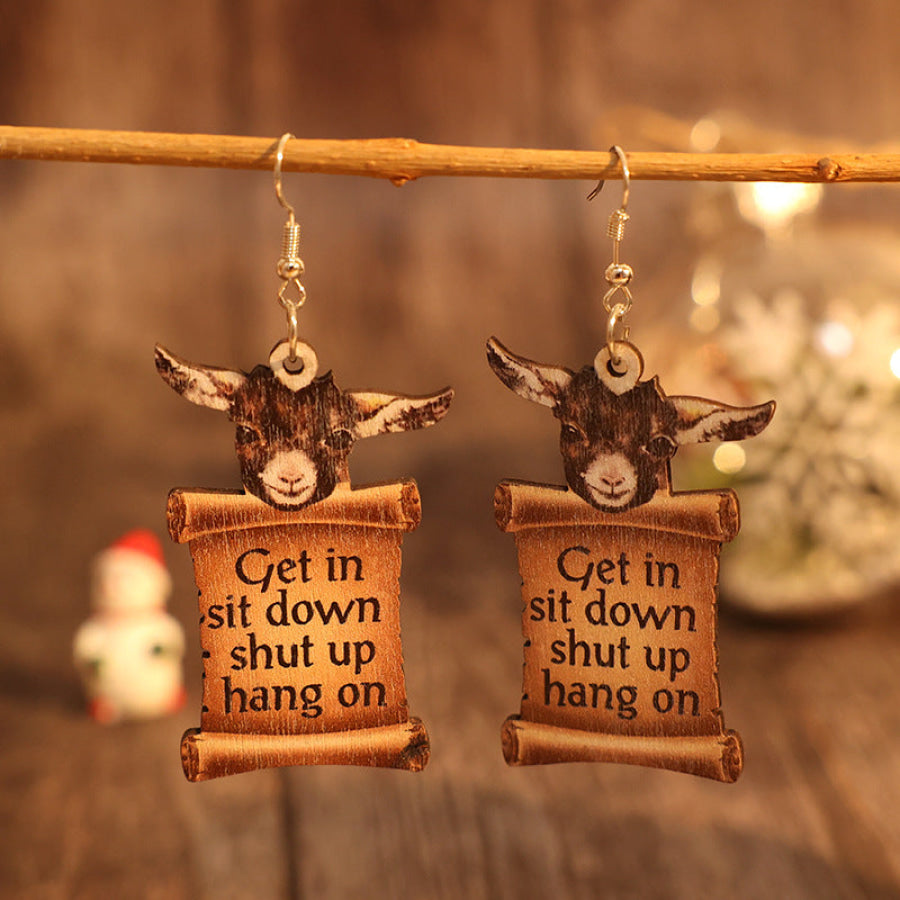 Donkey Letter Wooden Dangle Earrings Camel / One Size Apparel and Accessories