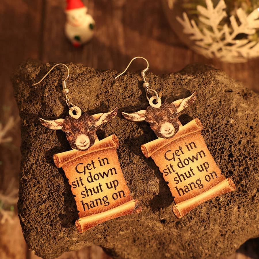 Donkey Letter Wooden Dangle Earrings Camel / One Size Apparel and Accessories