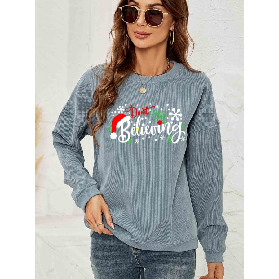 DON’T STOP BELIEVING Graphic Sweatshirt Misty Blue / S